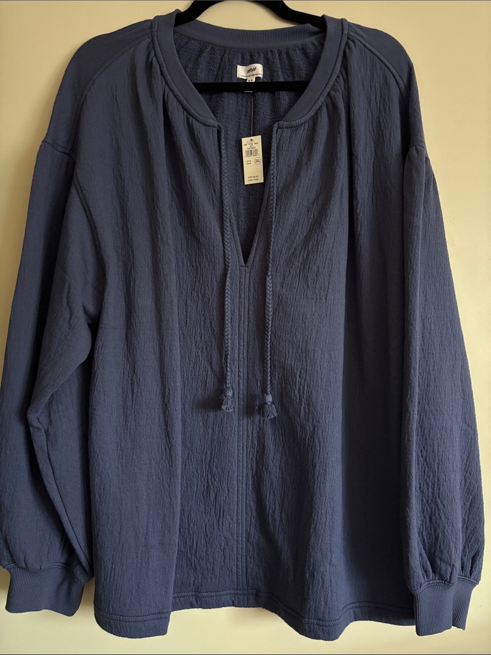 aerie Navy Blue Tassel Tie Pullover Sweatshirt Oversized